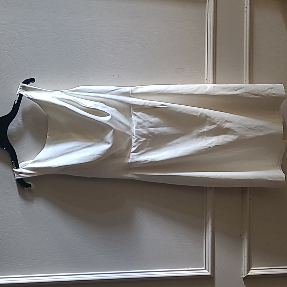 Rare Black Halo Bateau Neckline Drape-Back Dress in Ivory Satin, Size 8